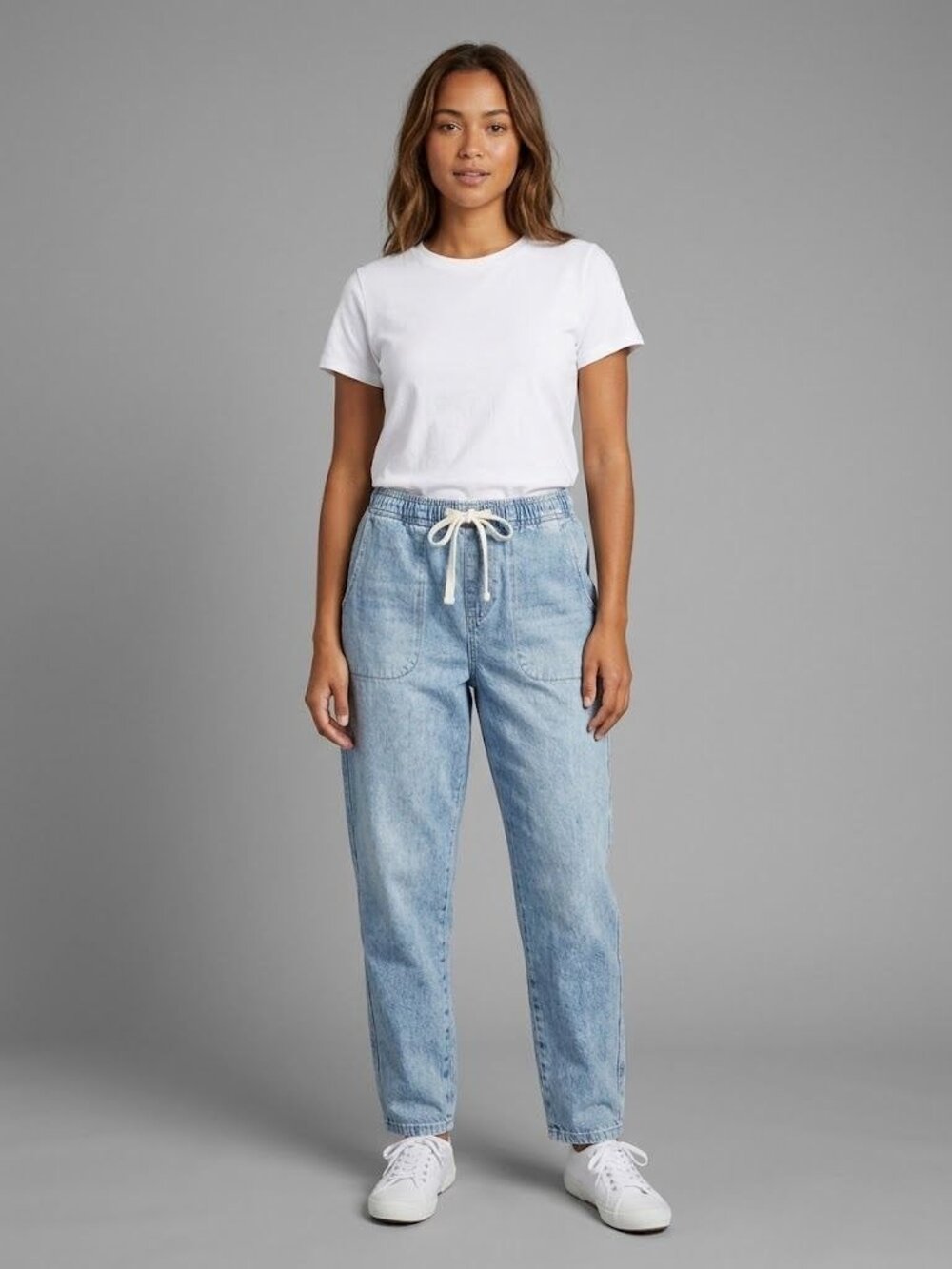 Gap Denim Easy Jean Womens Medium Elastic Waist Light Wash Relaxed Fit Pants